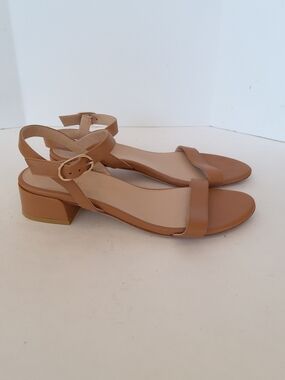 Stuart Weitzman Cognac Leather Ankle-Strap Block Heel Sandals
